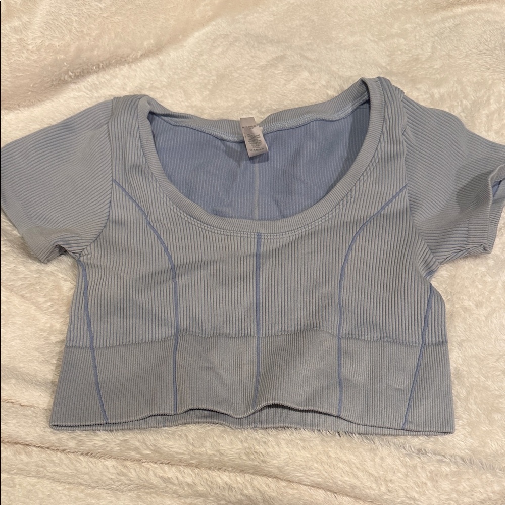 Aerie Light Blue Ribbed Crop Top